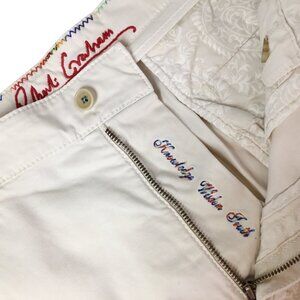 Robert Graham Shorts Khaki Chino Men's Size 34 x 10 Rainbow Stitching Flat Front